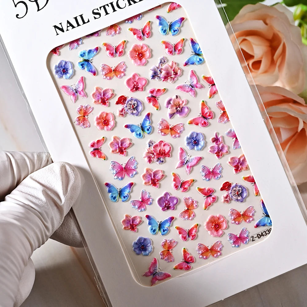 5D Sea Nail Art Stickers Embossed Self-Adhesive Ocean Beach Style Nail Slider Kawaii Starfish/Shell/Coral Reef Decor Nail Decals