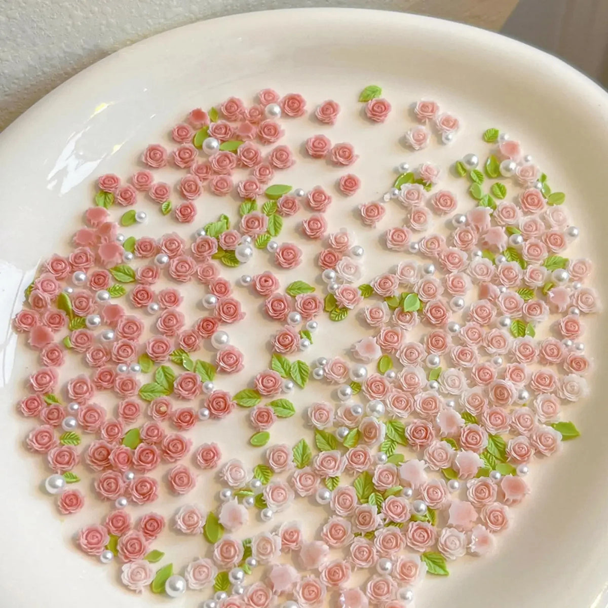 Pink Rose Resin Flower Nail Charms 30pc