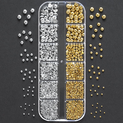 Gold Silver Pearl Caviar Nail Rhinestones