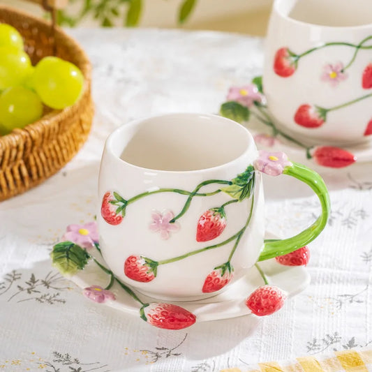 Strawberry 3D Ceramic Mug & Saucer Set