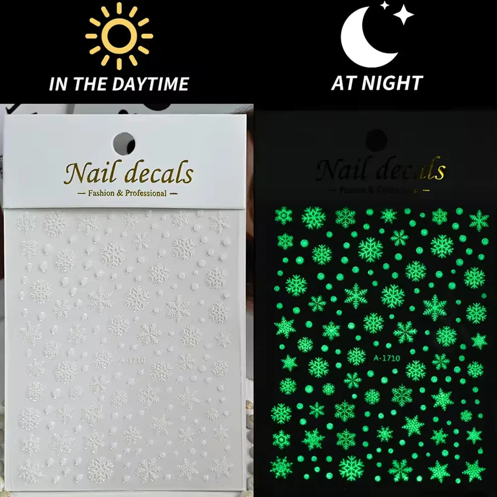 1pcs Luminous Light Bulbs Design Nail Art Stickers 3D Christmas Tree Snowflakes Noctilucent Lanterns Nail Decals DIY Winter Nail