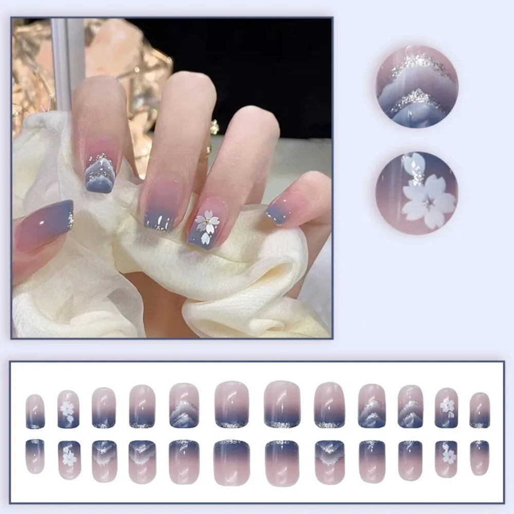 Pink Glitter Flower Press-On Nails
