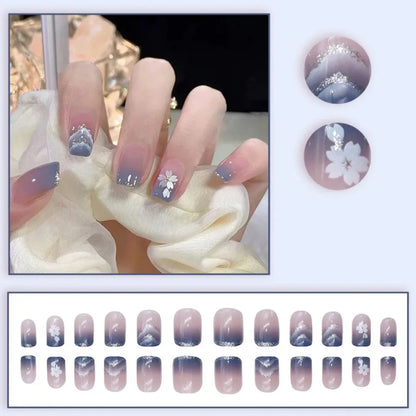 Pink Glitter Flower Press-On Nails