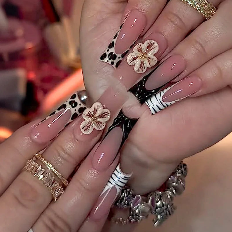 Leopard Cherry Rhinestone Press-On Nails