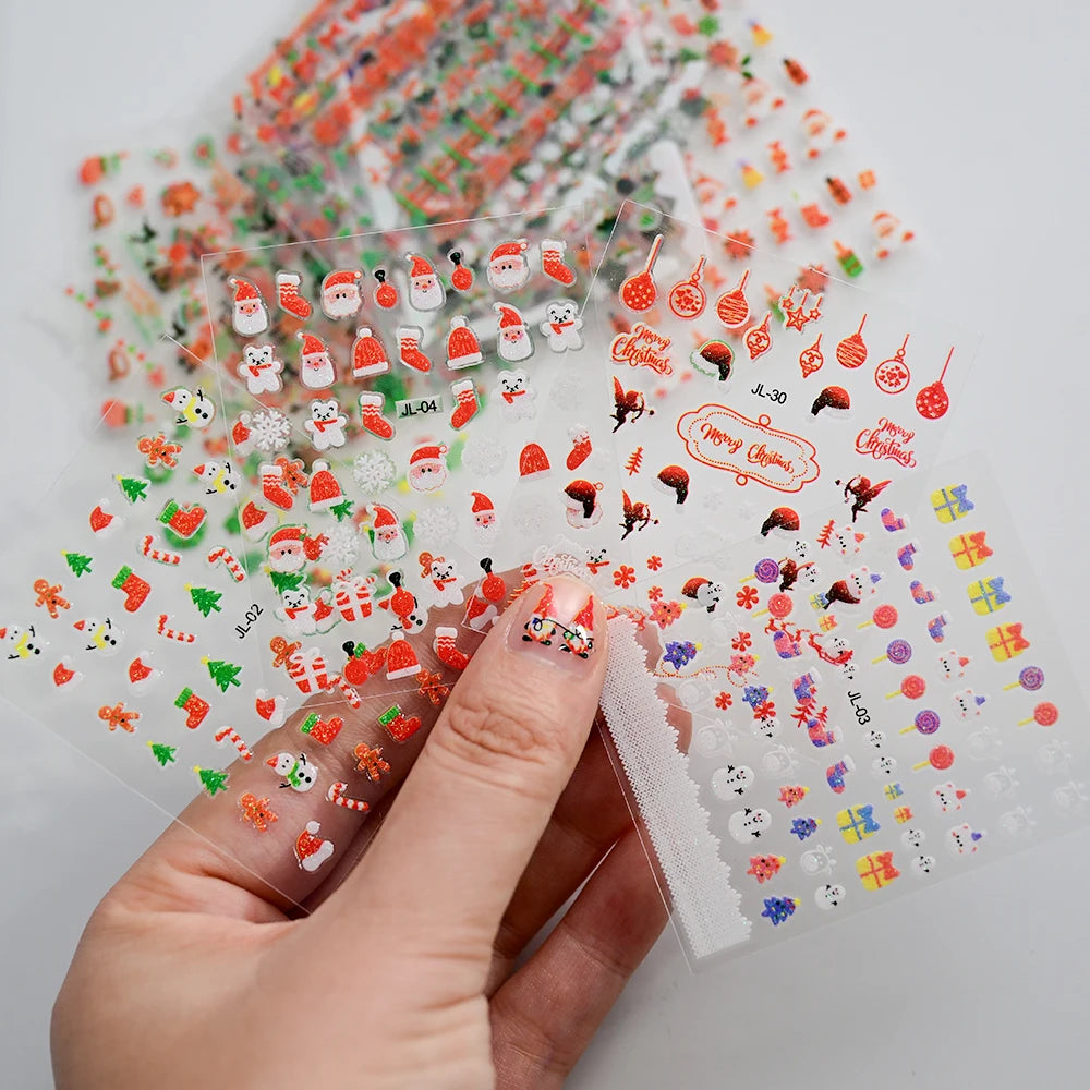 (30Pcs)Merry Christma Nail Sticker 3D Sliders Deer Santa Claus Decals New Year Nails Decor Stickers For DIY Manicure Accessories
