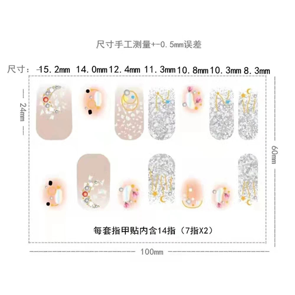 59 Style of Nail Stickers 1Sheet Rhinestones Fashion Nail Wraps Self Adhesive Manicure Decoracion DIY Full Cover Nail Sticker#5-