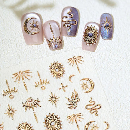 Gold Silver Snake Stars Nail Stickers for Nail Decoation Decals 5D Self-Adhesive Bronzing Stars Moon Totem DIY Supplies 2030