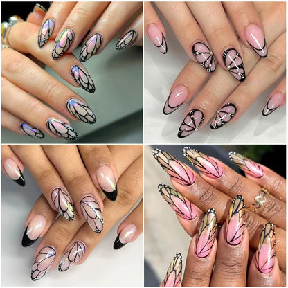 2pcs Stunning Black Butterfly Wings Nail Stickers Elegant Spring Nail Designs 3D Self-Adhesive Foils Nail Art Decorations