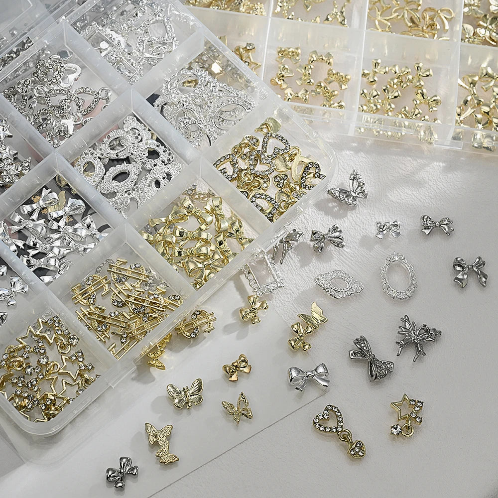 Gold Bow Butterfly Metal Nail Charms 120pc