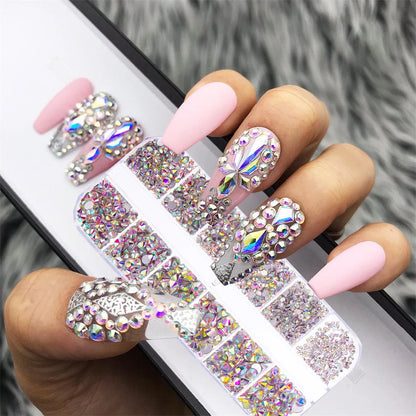 Crystal AB Rhinestone Nail Art Kit 12 Grid