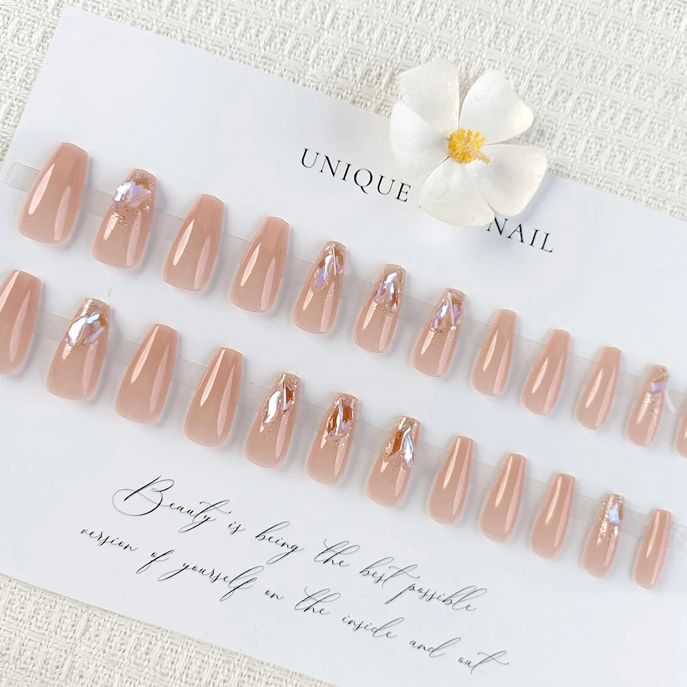 Pink Rhinestone Coffin Press-On Nails