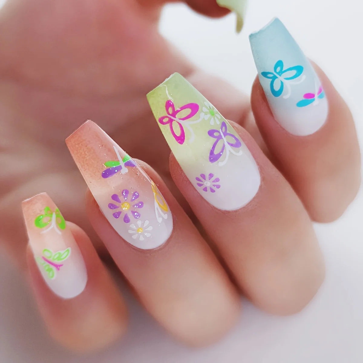 30 Sheets 3D Glow in The Dark Neon Nail Stickers - Glittery Glossy Self-Adhesive Nail Art Decorations with Butterfly, Love Heart