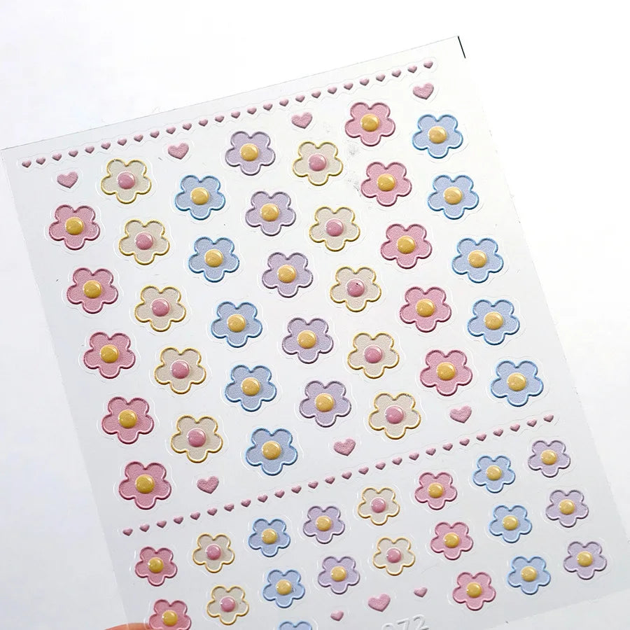 Colorful Floral Nail Art Sticker Summer Garden Motifs Juicy Flower Petals Dimensional Botanical Patterns Adhesive Manicure Decal