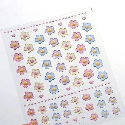Colorful Floral Nail Art Sticker Summer Garden Motifs Juicy Flower Petals Dimensional Botanical Patterns Adhesive Manicure Decal