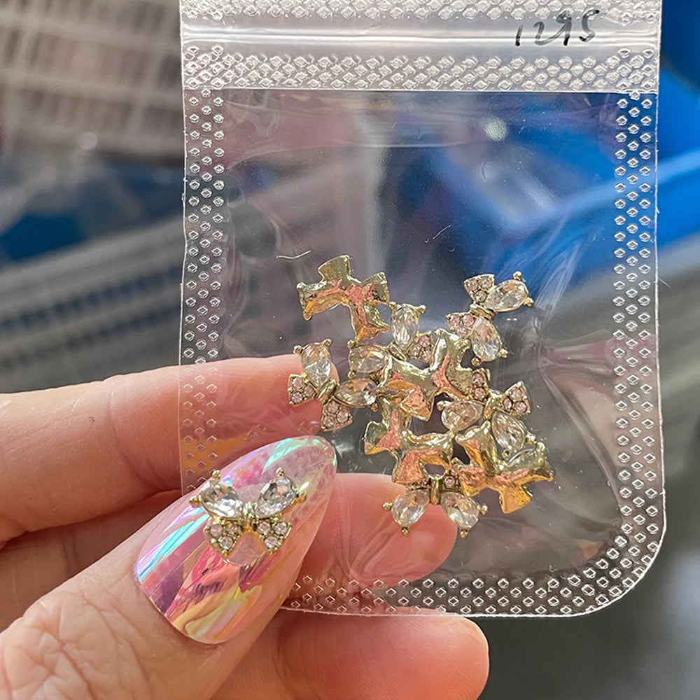 Pink Butterfly Zircon Nail Charms 10pc