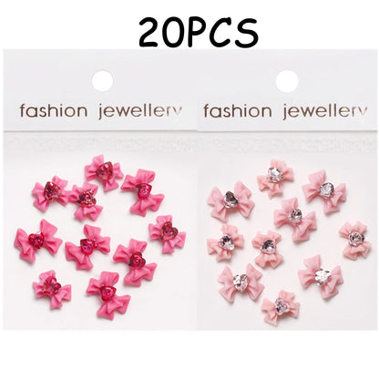 30/20/10PC Pink Ribbon Resin Bow Parts Nail Charms Mix-Style Bow Rhinestone Jewelry 8-12mm Y2K Accessory for DIY Manicure Decora