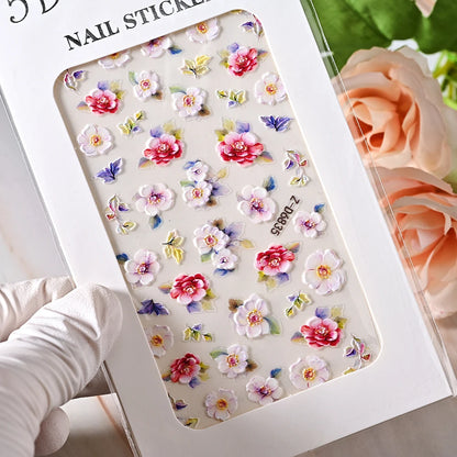 1pc 5D Embossed Flowers leaves Design Nail Art Stickers,Nails Art Decals Self Adhesive Nail Sticker Supplies for Women and Girls