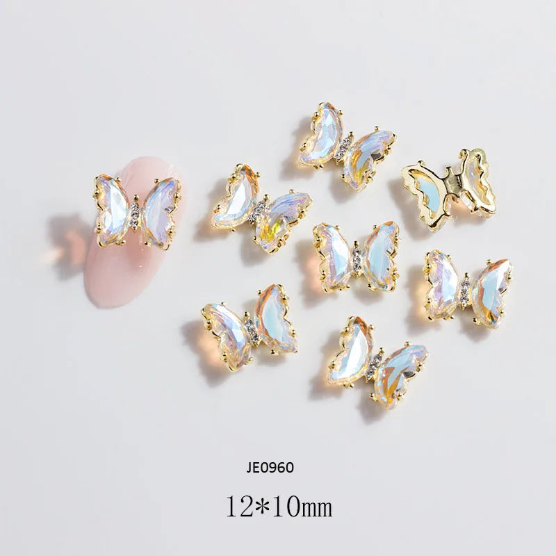Pink Butterfly Zircon Nail Charms 10pc
