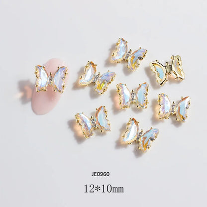 Pink Butterfly Zircon Nail Charms 10pc