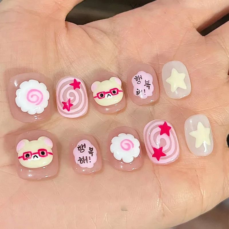 Cute Cartoon Bean Press-On Nails 30pc