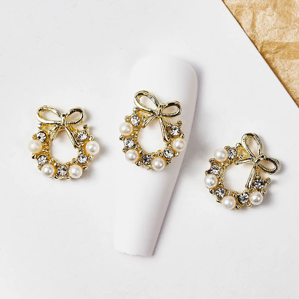 10pcs French Court  Luxury Alloy Nail Art Charm 3D Zircon Crystal  Pearl Nail Decoration Fashion Baroque Nail Parts 10*11mm