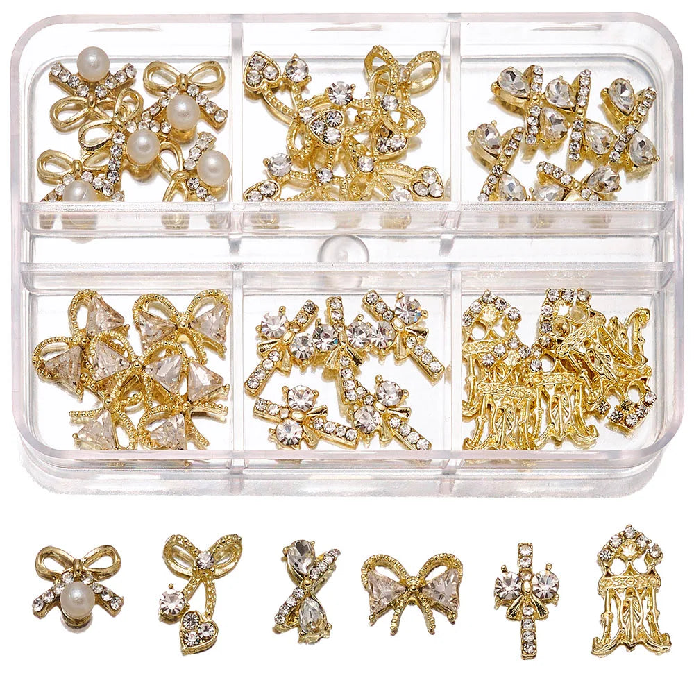 About 24Pcs/Box Mixed Designer Gems Nail Charms 10-15mm Luxury Parts Jewelry Y2K Planet Bow Hearts Rhinestones Nails Decoration*