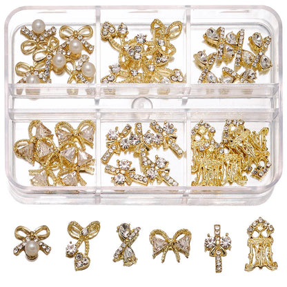 About 24Pcs/Box Mixed Designer Gems Nail Charms 10-15mm Luxury Parts Jewelry Y2K Planet Bow Hearts Rhinestones Nails Decoration*