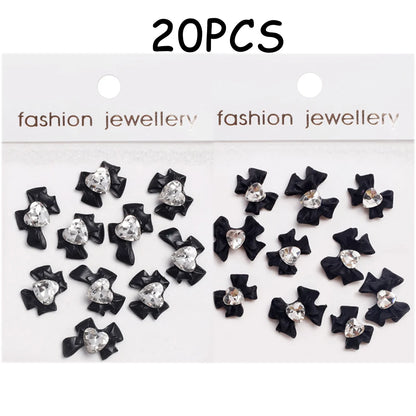 30/20/10PC Pink Ribbon Resin Bow Parts Nail Charms Mix-Style Bow Rhinestone Jewelry 8-12mm Y2K Accessory for DIY Manicure Decora