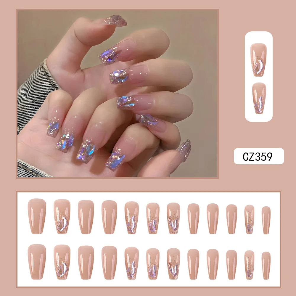 Pink Rhinestone Coffin Press-On Nails