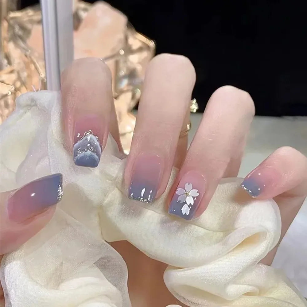 Pink Glitter Flower Press-On Nails