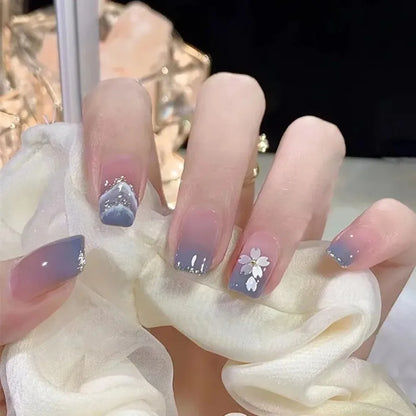 Pink Glitter Flower Press-On Nails