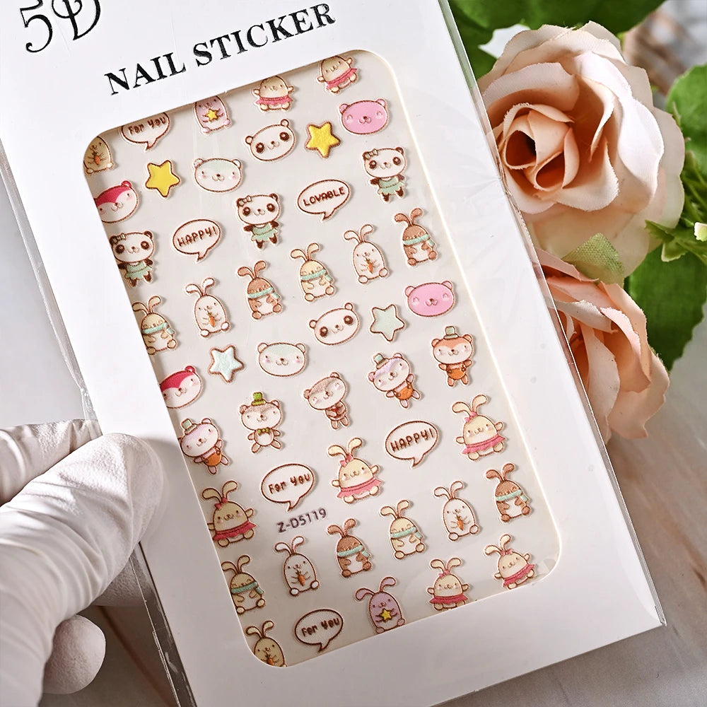 5D Sea Nail Art Stickers Embossed Self-Adhesive Ocean Beach Style Nail Slider Kawaii Starfish/Shell/Coral Reef Decor Nail Decals