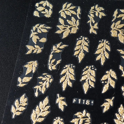 Gold Glitter Leaf Christmas Nail Stickers 2pc