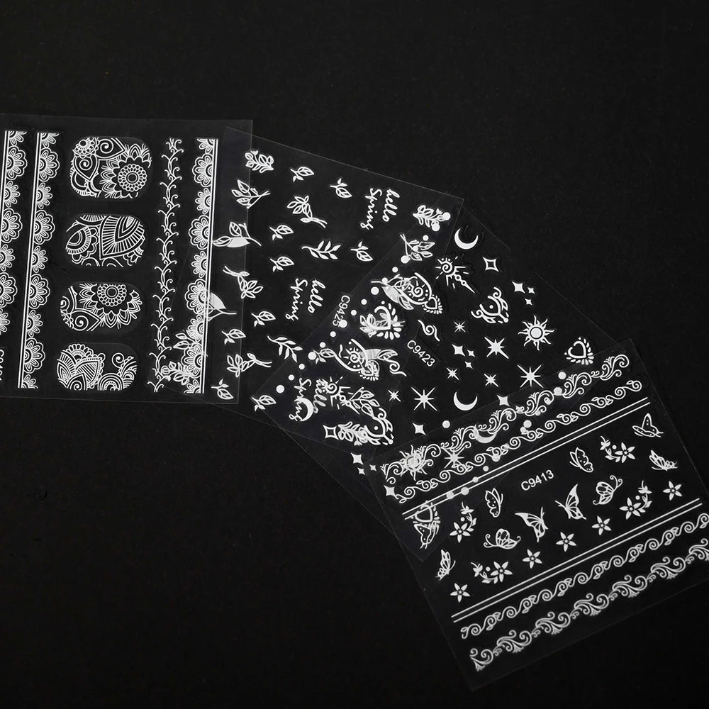 White Lace Nail Sticker 30pcs/Set Romantic Lace Cherry Love Nail Art Stickers For Wedding Bride Elegant Nail Decoration 6.3*5.3