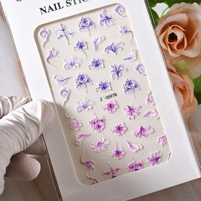 1pc 5D Embossed Flowers leaves Design Nail Art Stickers,Nails Art Decals Self Adhesive Nail Sticker Supplies for Women and Girls