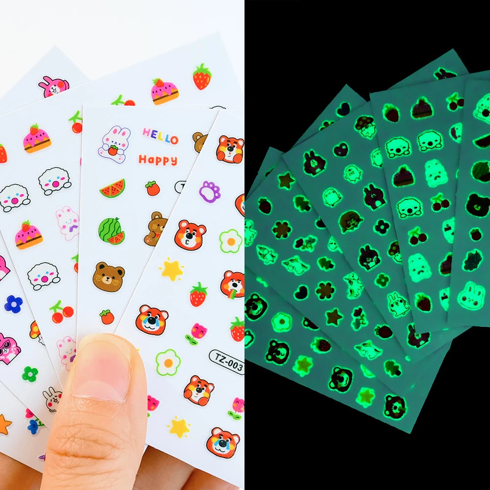 20Pcs Cartoon Luminous Kids Stickers Kawaii Self-Adhesive Nail Decals  Glow Bunny Eggs Chick Slider for Nails Decor DIY Manicure