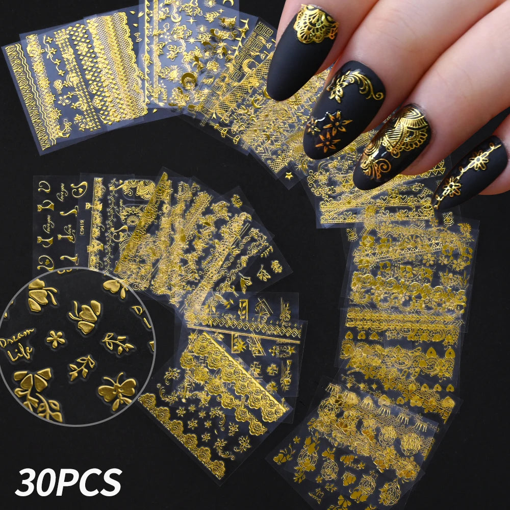 30pcs/Set Black Lace Nail Stickers Sexy Kitten Penguin Cute Animals Nail Art Stickers 6.3*5.3 Cm DIY Wedding Nail Decoration