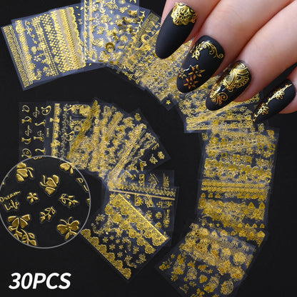 White Lace Nail Sticker 30pcs/Set Romantic Lace Cherry Love Nail Art Stickers For Wedding Bride Elegant Nail Decoration 6.3*5.3