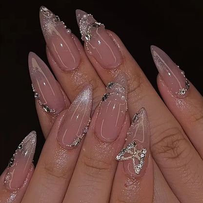 Pink Butterfly Ballet Press-On Nails