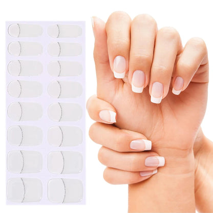 16pcs French White/Black Glitter Semi-cured Gel Nail Stickers Long-acting Waterproof LED Lamp UV Gel Slider DIY Manicure Decor
