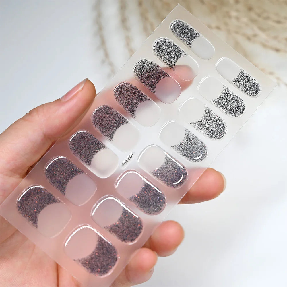 Semi Cured Wraps Fast Gel Nail Sticker Soild Nail Gel Wraps Adhesive Full Cover Gel Nail Decal UV Lamp Cured Manicure Decoration