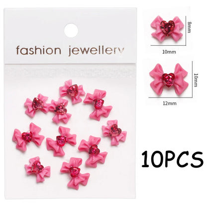 30/20/10PC Pink Ribbon Resin Bow Parts Nail Charms Mix-Style Bow Rhinestone Jewelry 8-12mm Y2K Accessory for DIY Manicure Decora