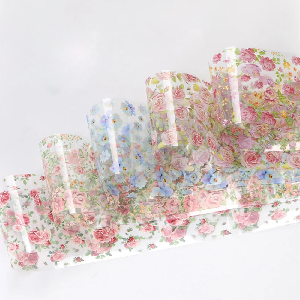10Roll/Box Rose Flowers Designs Transfer Foil Sky Decals Transfer Foil Nails Sliders Holographic Flower Stickers Manicure Decor*