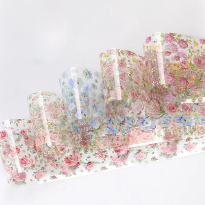 10Roll/Box Rose Flowers Designs Transfer Foil Sky Decals Transfer Foil Nails Sliders Holographic Flower Stickers Manicure Decor*