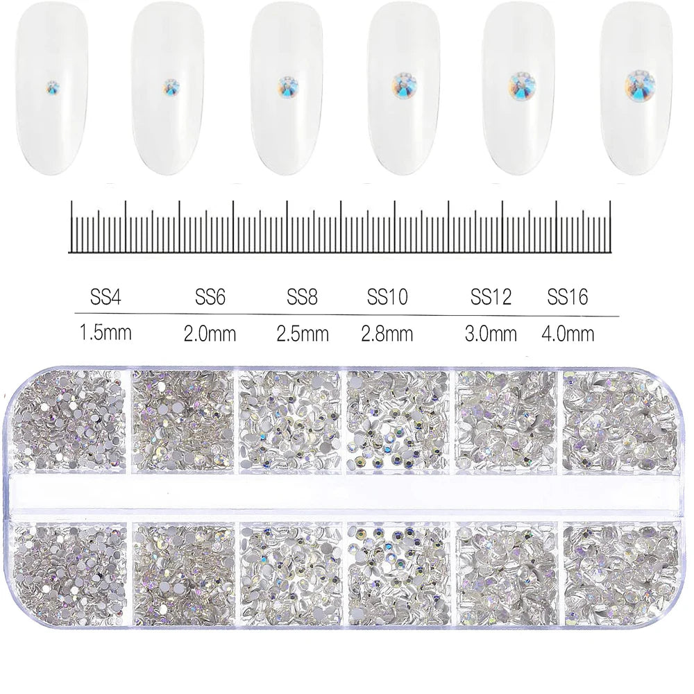 Crystal AB Rhinestone Nail Art Kit 12 Grid