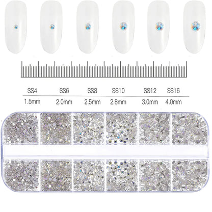 Crystal AB Rhinestone Nail Art Kit 12 Grid