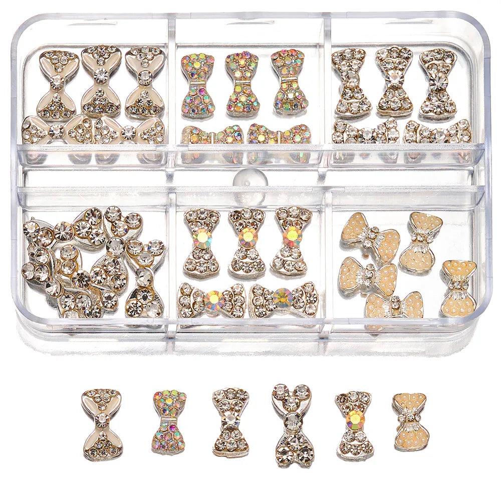 About 24Pcs/Box Mixed Designer Gems Nail Charms 10-15mm Luxury Parts Jewelry Y2K Planet Bow Hearts Rhinestones Nails Decoration*