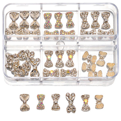 About 24Pcs/Box Mixed Designer Gems Nail Charms 10-15mm Luxury Parts Jewelry Y2K Planet Bow Hearts Rhinestones Nails Decoration*