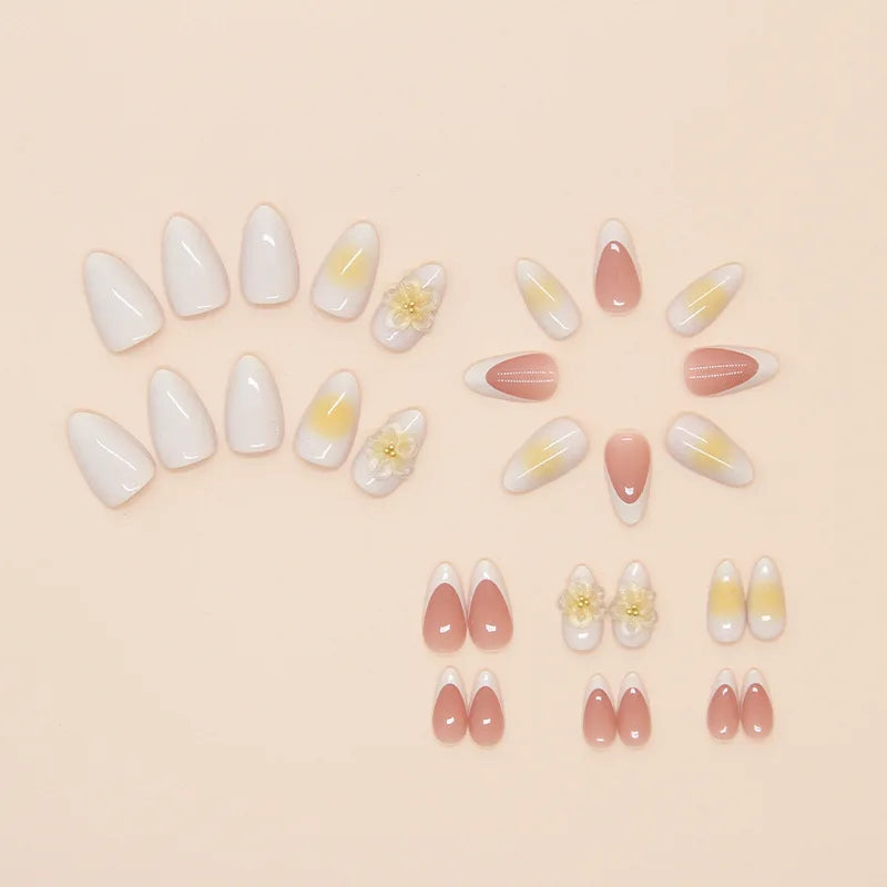 Yellow Peach Floral Almond Nails