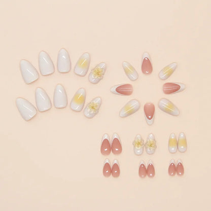 Yellow Peach Floral Almond Nails